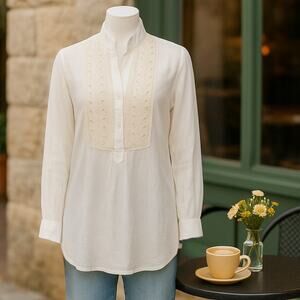 Anthropologie / Leifsdottir White Embroidered Bib-Front Blouse – Women Size 2